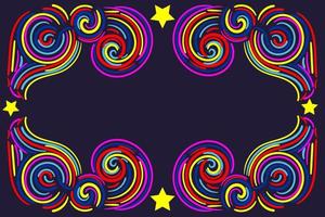 Colorful abstract  frame with curly lines, swirls, curls, stars. vector