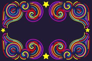 Colorful abstract  frame with curly lines, swirls, curls, stars. vector