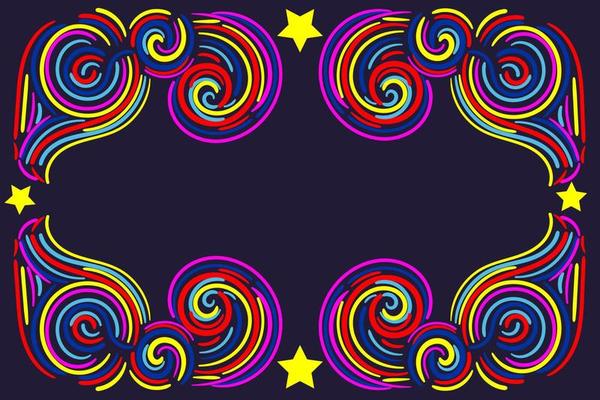 Colorful abstract  frame with curly lines, swirls, curls, stars.
