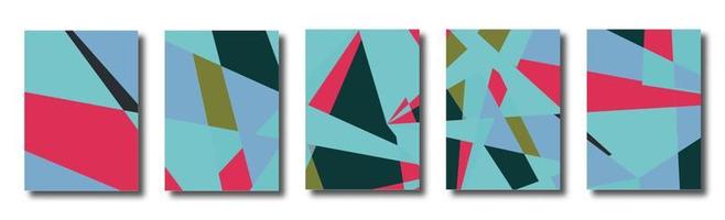 Abstract set of backgrounds with colorful chaotic triangles, polygons. Geometric posters, covers. vector