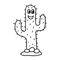 Cute cartoon doodle cactus character isolated on white background. vector