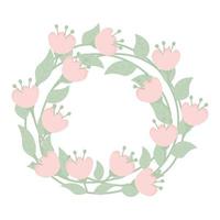 Floral frame with pink flowers and leaves isolated on white background. vector