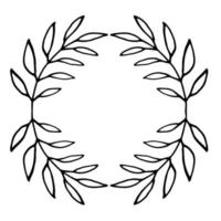 Hand drawn thin line wreath with leaves and branches. vector