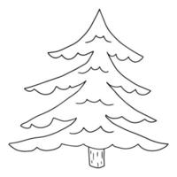 Cartoon doodle linear spruce tree isolated on white background. Forest hand drawn icon. vector