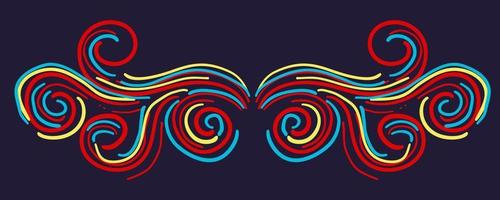 Colorful abstract curly element for design, swirl, curl. Divider, frame isolated on dark background. vector