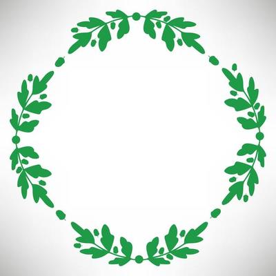 Oak round frame with acorns, branches and leaves.