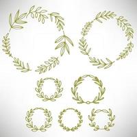 Set of hand drawn wreaths. Cute collection of floral design elements. Doodle branches. Round frame with plants and leaves isolated on white background. vector