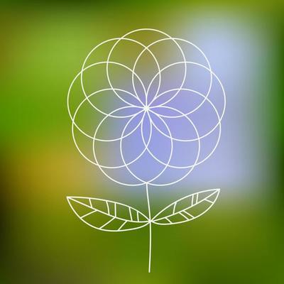White thin line flower on green background.