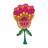 Colorful fantasy doodle cartoon sloppy flower isolated on white background. vector