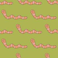 Cartoon doodle happy worm seamless pattern. vector