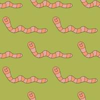 Cartoon doodle happy worm seamless pattern. vector