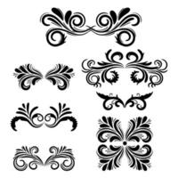 Abstract black curly design element set isolated on white background. Dividers. Swirls. vector