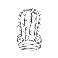 Cartoon doodle cactus in the pot isolated on white background. Cute cartoon floral element. vector