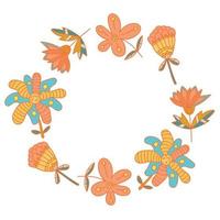 Round frame with cartoon doodle flower isolated on white background. vector