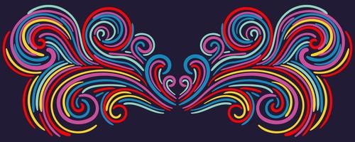 Colorful abstract curly element for design, swirl, curl. Divider, frame isolated on dark background. vector