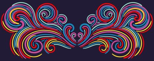 Colorful abstract curly element for design, swirl, curl. Divider, frame isolated on dark background. vector