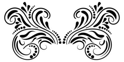 Black abstract curly element for design, swirl, curl. Divider, frame isolated on white background. vector