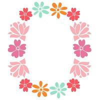 Cute round floral frame with flowers, succulents isolated on white background. vector