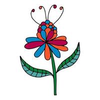 Colorful fantasy doodle cartoon sloppy flower isolated on white background. vector