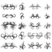 Abstract set of black curly design elements isolated on white background. Dividers. Swirls. vector