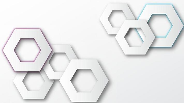 Hexagon technology background with shadows. Gray cut paper geometric shapes.