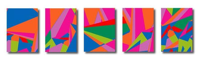 Abstract set of backgrounds with colorful chaotic triangles, polygons. Geometric posters, covers. vector