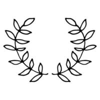 Black thin line wreath of hand drawn branches and leaves isolated on white background. Floral round frame. Laurel. vector