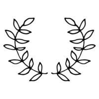 Black thin line wreath of hand drawn branches and leaves isolated on white background. Floral round frame. Laurel. vector