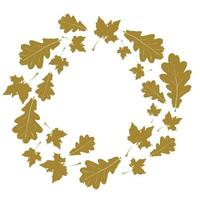 Floral round autumn frame with gold maple and oak leaves isolated on white. vector