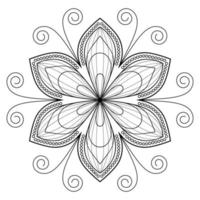 Ornamental fantasy doodle flower isolated on white background. Black outline mandala. Floral circle element.