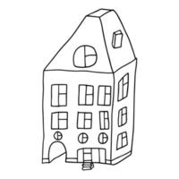 Casa de doodle de dibujos animados de fantasía linda, edificio aislado sobre fondo blanco. signo de arquitectura. vector