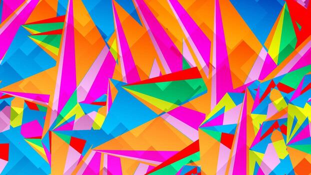 Abstract card with colorful chaotic triangles, polygons. Infinity triangular messy geometric poster. vector