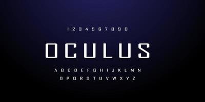 oculus, una fuente espacial y un alfabeto de tecnología abstracta. diseños de fuentes de efecto techno. concepto de ciencia ficción digital de tipografía. ilustración vectorial vector