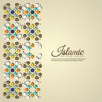 Fondo de banner de tarjeta de felicitación islámica con detalles coloridos ornamentales de mosaico floral ornamento de arte islámico vector