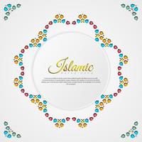 Islamic greeting card banner background with ornamental colorful detail of floral mosaic islamic art ornament vector