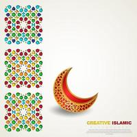 Islamic greeting card banner background with ornamental colorful detail of floral mosaic islamic art ornament vector