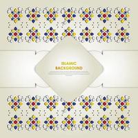 Islamic greeting card banner background with ornamental colorful detail of floral mosaic islamic art ornament vector