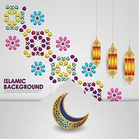 Islamic greeting card banner background with ornamental colorful detail of floral mosaic islamic art ornament vector