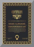 Certificate Design. Diploma currency border template. Dark colored gift voucher award background. Vector Illustration - Template Design