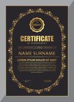 Certificate Design. Diploma currency border template. Dark colored gift voucher award background. Vector Illustration - Template Design