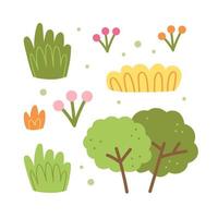 Plants bushes grass flower Vector flat design Isolated on white background