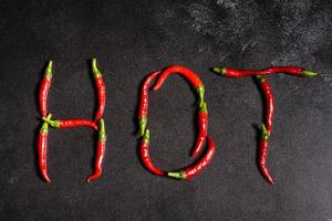 Bright red chilli pepper on a grey concrete background. Spicy food, ingredients photo