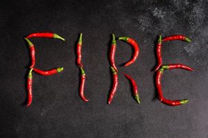 Bright red chilli pepper on a grey concrete background. Spicy food, ingredients photo