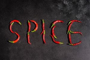 Bright red chilli pepper on a grey concrete background. Spicy food, ingredients photo