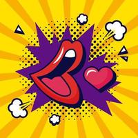 mouth and heart pop art vector
