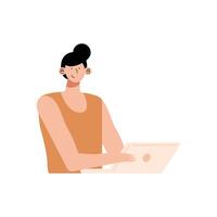 young woman using laptop vector