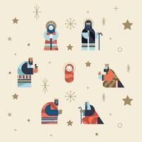 seven nativity manger characters vector