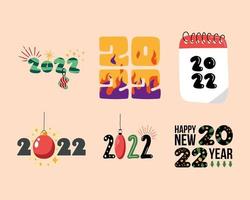 six new year 2022 icons vector