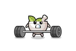 cartoon of herbal bowl lifting a barbell vector