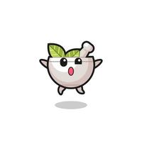 herbal bowl character is jumping gesture vector